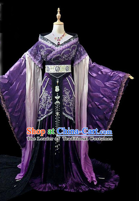 Traditional Ancient Chinese Female Embroidered Costume, Chinese Tang Dynasty Princess Purple Dress Hanfu Clothing for Women