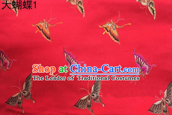 Asian Chinese Traditional Printing Colorful Butterfly Red Silk Fabric, Top Grade Brocade Satin Tang Suit Hanfu Dress Fabric Cheongsam Cloth Material