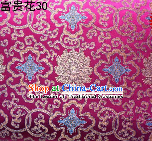 Asian Chinese Traditional Golden Riches and Honour Flowers Rosy Embroidered Silk Fabric, Top Grade Arhat Bed Brocade Satin Tang Suit Hanfu Dress Fabric Cheongsam Cloth Material