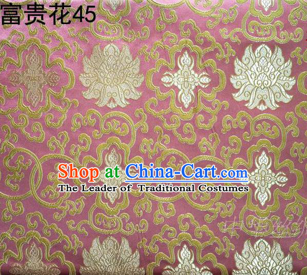 Asian Chinese Traditional Golden Riches and Honour Flowers Embroidered Pink Silk Fabric, Top Grade Arhat Bed Brocade Satin Tang Suit Hanfu Dress Fabric Cheongsam Cloth Material