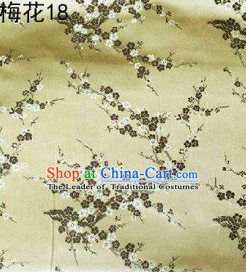 Asian Chinese Traditional Embroidery Plum Blossom Light Golden Silk Fabric, Top Grade Brocade Embroidered Tang Suit Hanfu Dress Fabric Cheongsam Material