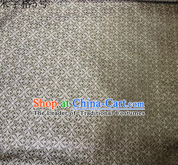 Asian Chinese Traditional Embroidery Intersected Figure Grey Satin Silk Fabric, Top Grade Brocade Tang Suit Hanfu Dress Fabric Cheongsam Mattress Cloth Material