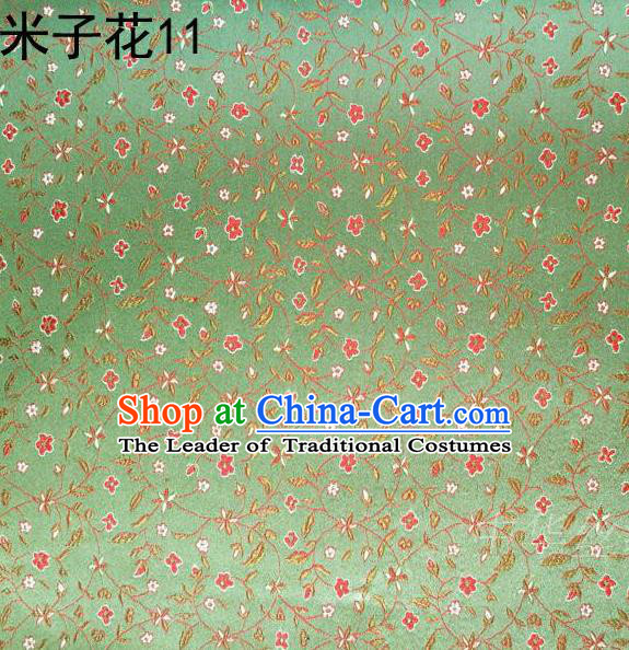 Asian Chinese Traditional Embroidered Shivering Floral Light Green Satin Mulberry Silk Fabric, Top Grade Brocade Tang Suit Hanfu Princess Dress Fabric Cheongsam Cloth Material