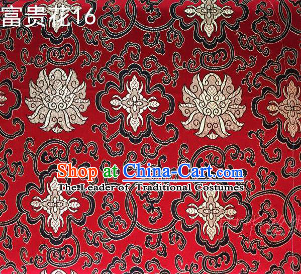 Asian Chinese Traditional Golden Riches and Honour Flowers Embroidered Red Silk Fabric, Top Grade Arhat Bed Brocade Satin Tang Suit Hanfu Dress Fabric Cheongsam Cloth Material