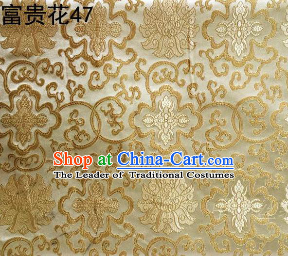 Asian Chinese Traditional Riches and Honour Flowers Embroidered Golden Silk Fabric, Top Grade Arhat Bed Brocade Satin Tang Suit Hanfu Dress Fabric Cheongsam Cloth Material