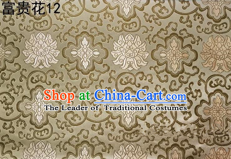 Asian Chinese Traditional Riches and Honour Flowers Embroidered Golden Silk Fabric, Top Grade Arhat Bed Brocade Satin Tang Suit Hanfu Dress Fabric Cheongsam Cloth Material