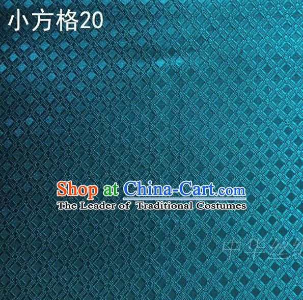 Asian Chinese Traditional Embroidery Small Check Peacock Blue Silk Fabric, Top Grade Arhat Bed Brocade Tang Suit Hanfu Tibetan Dress Fabric Cheongsam Cloth Material