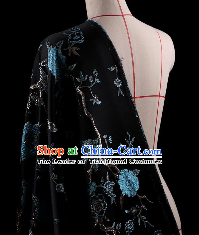 Asian Chinese Traditional Embroidery Jacquard Weave Black Satin Silk Fabric, Top Grade Brocade Tang Suit Hanfu Fabric Cheongsam Cloth Material