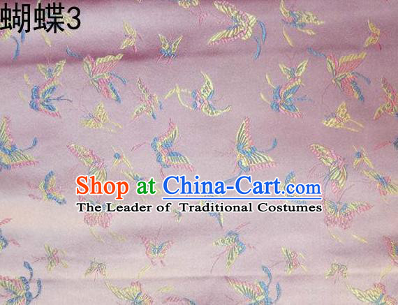 Asian Chinese Traditional Embroidery Colorful Butterflies Pink Satin Silk Fabric, Top Grade Brocade Tang Suit Hanfu Fabric Cheongsam Cloth Material