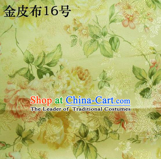 Asian Chinese Traditional Embroidery Peony Golden Satin Silk Fabric, Top Grade Brocade Tang Suit Hanfu Fabric Cheongsam Cloth Material