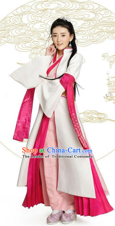 Asian Chinese Northern and Southern Dynasty Imperial Princess Costume and Handmade Headpiece Complete Set, China Ancient Elegant Hanfu Clothing Nobility Young Lady Embroidered Dress