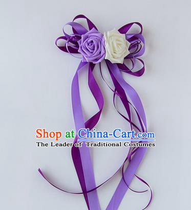 Top Grade Wedding Accessories Decoration, China Style Wedding Limousine Satin Bowknot Purple Flowers Bride Long Ribbon Garlands