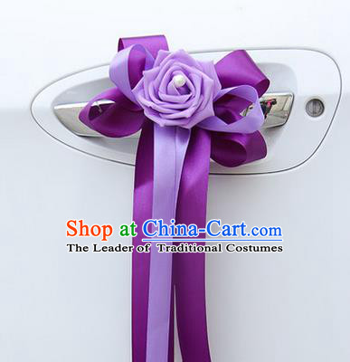 Top Grade Wedding Accessories Decoration, China Style Wedding Limousine Bowknot Purple Flowers Bride Ribbon Garlands