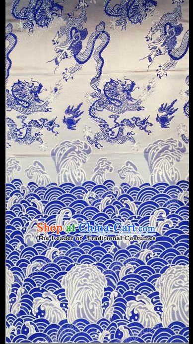 Asian Chinese Traditional Handmade Embroidery Dragon Satin Silk Fabric, Top Grade Nanjing Brocade Tang Suit Hanfu Fabric Cheongsam Cloth Material