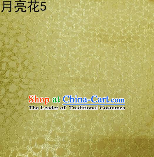 Asian Chinese Traditional Handmade Embroidery Moon Flowers Satin Silk Fabric, Top Grade Nanjing Brocade Tang Suit Hanfu Fabric Cheongsam Yellow Cloth Material