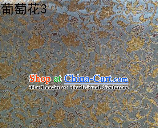 Traditional Asian Chinese Handmade Embroidery Grape Vine Satin Grey Silk Fabric, Top Grade Nanjing Brocade Tang Suit Hanfu Clothing Fabric Cheongsam Cloth Material