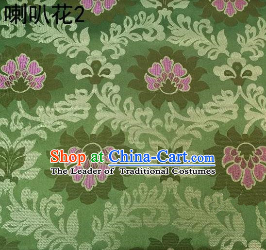 Traditional Asian Chinese Handmade Embroidery Petunia Flowers Satin Green Silk Fabric, Top Grade Nanjing Brocade Tang Suit Hanfu Clothing Fabric Cheongsam Cloth Material