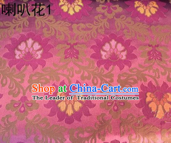 Traditional Asian Chinese Handmade Embroidery Petunia Flowers Satin Pink Silk Fabric, Top Grade Nanjing Brocade Tang Suit Hanfu Clothing Fabric Cheongsam Cloth Material