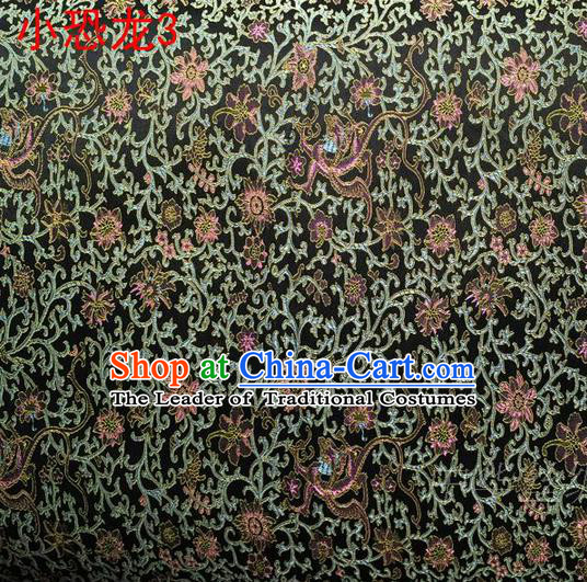 Traditional Asian Chinese Handmade Embroidery Dragon Flowers Satin Black Silk Fabric, Top Grade Nanjing Brocade Ancient Costume Tang Suit Hanfu Clothing Fabric Cheongsam Cloth Material