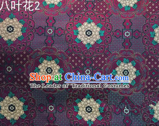 Traditional Asian Chinese Handmade Embroidery Flowers Mongolian Robe Satin Purple Silk Fabric, Top Grade Nanjing Brocade Ancient Costume Tang Suit Hanfu Clothing Fabric Cheongsam Cloth Material