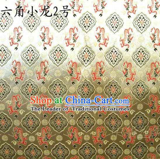 Traditional Asian Chinese Handmade Embroidery Dragons Golden Satin Silk Fabric, Top Grade Nanjing Brocade Tang Suit Hanfu Clothing Fabric Cheongsam Cloth Material