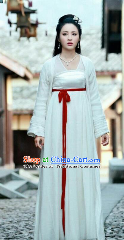 Asian Chinese Traditional Tang Dynasty Princess Costume and Headpiece Complete Set, China Elegant Hanfu Fairy Young Lady Embroidered Dress for Women