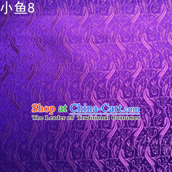 Traditional Asian Chinese Handmade Jacquard Weave Fish Pattern Satin Tang Suit Purple Silk Fabric, Top Grade Nanjing Brocade Ancient Costume Hanfu Clothing Fabric Cheongsam Cloth Material