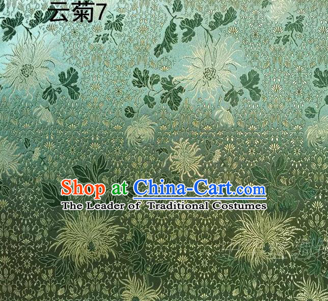 Traditional Asian Chinese Handmade Jacquard Weave Embroidery Chrysanthemum Satin Tang Suit Green Silk Fabric, Top Grade Nanjing Brocade Ancient Costume Hanfu Clothing Fabric Cheongsam Cloth Material