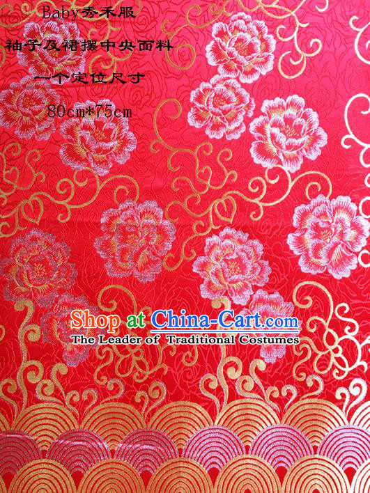 Traditional Asian Chinese Handmade Embroidery Peony Satin Wedding Xiuhe Suit Red Silk Fabric, Top Grade Nanjing Brocade Ancient Costume Hanfu Clothing Cheongsam Cloth Material