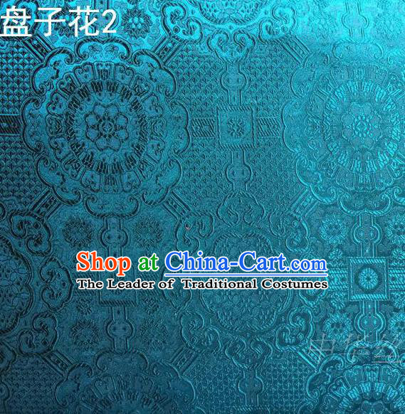 Traditional Asian Chinese Handmade Embroidery Flowers Mongolian Robe Silk Satin Tang Suit Peacock Blue Fabric, Nanjing Brocade Ancient Costume Hanfu Cheongsam Cloth Material