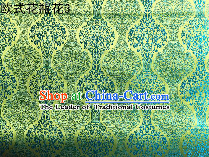 Traditional Asian Chinese Handmade Embroidery Vase Silk Satin Tang Suit Green Fabric, Nanjing Brocade Ancient Costume Hanfu Cheongsam Cloth Material