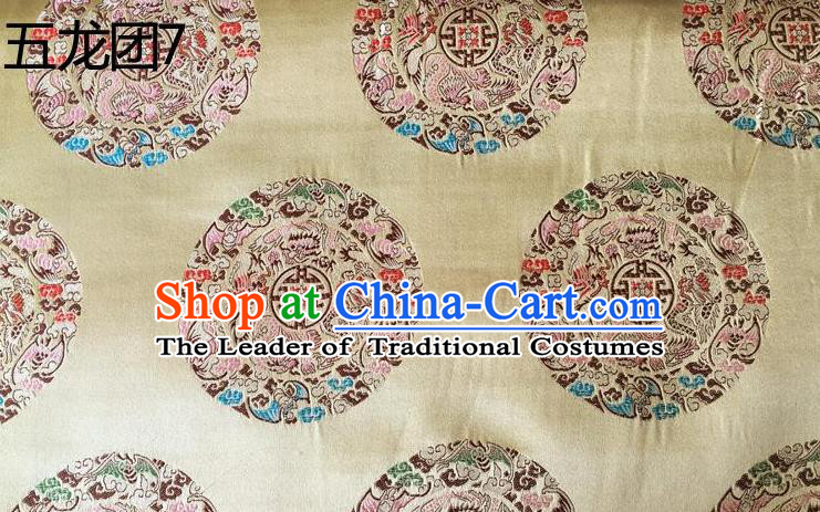 Traditional Asian Chinese Handmade Embroidery Dragon Pattern Silk Satin Tang Suit Xiuhe Suit Light Golden Fabric, Nanjing Brocade Ancient Costume Hanfu Cheongsam Cloth Material