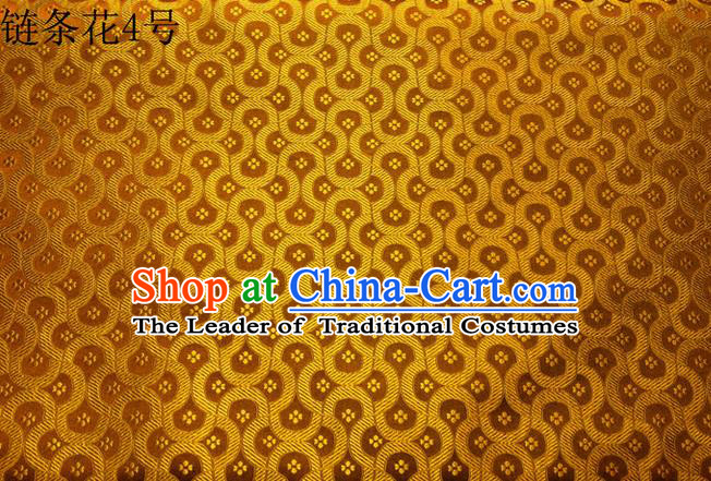 Traditional Asian Chinese Handmade Embroidery Chain Flowers Silk Satin Tang Suit Golden Fabric Drapery, Nanjing Brocade Ancient Costume Hanfu Cheongsam Cloth Material