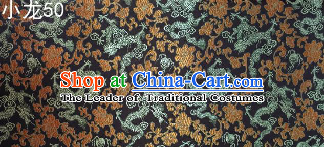 Traditional Asian Chinese Handmade Embroidery Dragons Silk Tapestry Tibetan Clothing Black Fabric Drapery, Top Grade Nanjing Brocade Cheongsam Cloth Material