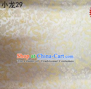 Traditional Asian Chinese Handmade Embroidery Dragons Silk Tapestry Tibetan Clothing Beige Fabric Drapery, Top Grade Nanjing Brocade Cheongsam Cloth Material