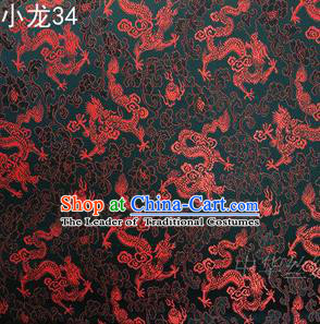 Traditional Asian Chinese Handmade Embroidery Dragons Silk Tapestry Tibetan Clothing Black Fabric Drapery, Top Grade Nanjing Brocade Cheongsam Cloth Material