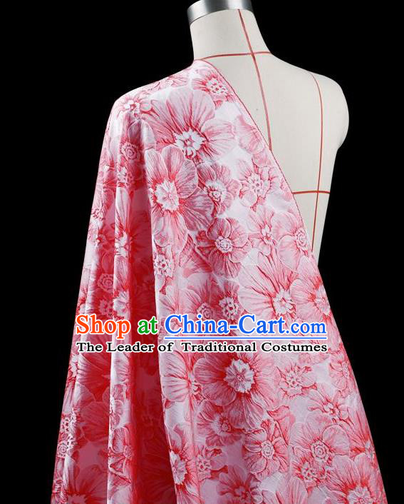 Traditional Asian Chinese Handmade Embroidery Flower Jacquard Weave Dress Silk Tapestry Pink Fabric Drapery, Top Grade Nanjing Brocade Ancient Costume Cheongsam Cloth Material