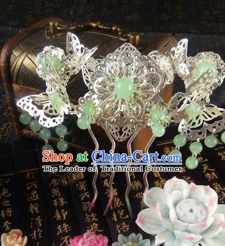 Traditional Handmade Chinese Ancient Classical Hair Accessories, Princess Butterfly Step Shake Hair Sticks, Hair Fascinators Hairpins for Women