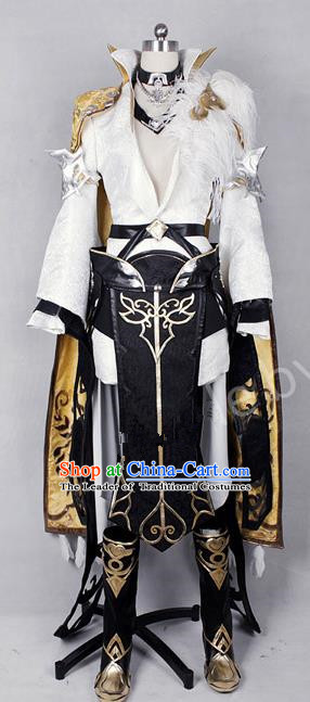 Asian Chinese Traditional Cospaly Costume Customization Swordswoman Costume, China Elegant Hanfu Heroine Golden Dress Clothing for Women