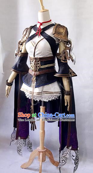 Asian Chinese Traditional Cospaly Costume Customization Ancient Heroine Costume Complete Set, China Elegant Hanfu Peri Warrior Clothing for Women