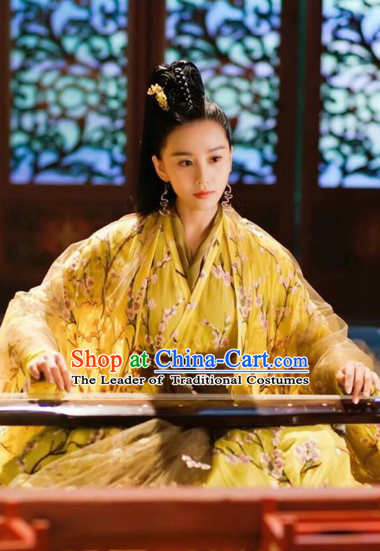 Asian Chinese Traditional Northern and Southern Dynasties Palace Lady Costume and Headpiece Complete Set, Lost Love In Times China Ancient Fairy Princess Dress Clothing