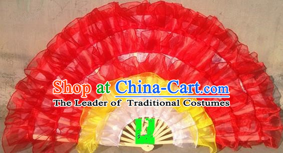 Pure Silk Traditional Chinese Fans Oriental Red Ribbon Fan Folk Dance Cultural Yanko Dance Hand Fan