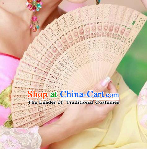 Traditional Chinese Crafts Folding Fan China Sensu Wood Hollow Out Fan for Women