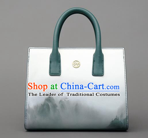 Traditional Handmade Asian Chinese Element Clutch Bags Shoulder Bag National Landscape Painting Handbag for Women