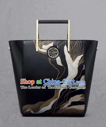 Traditional Handmade Asian Chinese Element Clutch Bags Shoulder Bag National Black Engraving Handbag for Women