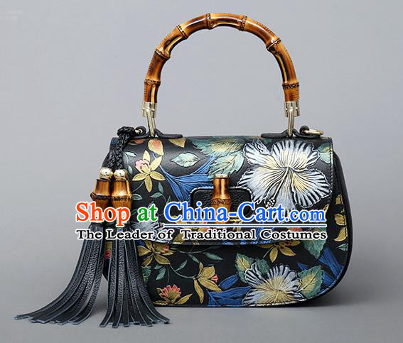 Traditional Handmade Asian Chinese Element Clutch Bags Shoulder Bag Haversack National Black Knurling Handbag for Women