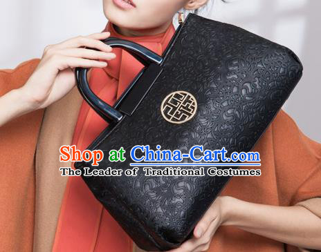 Traditional Handmade Asian Chinese Element Knurling Clutch Bags National Black Handbag for Women