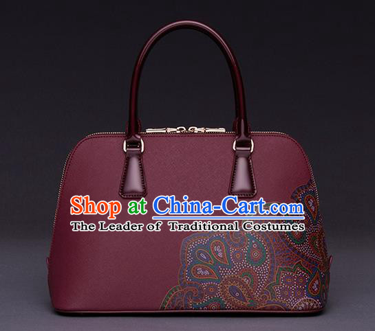 Traditional Handmade Asian Chinese Element Printing Peony Shoulder Bags National Red Handbag for Women