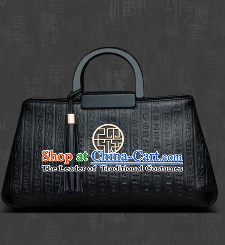 Traditional Handmade Asian Chinese Element Clutch Bags Shoulder Bag National Knurling Black Handbag for Women