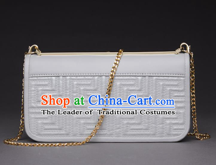 Traditional Handmade Asian Chinese Element Knurling Haversack Wallet National Handbag White Chain Purse for Women